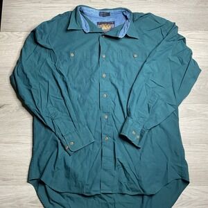 Vintage Chaps Ralph Lauren Shirt Mens Size 17.5 Green Cotton Full Button Up 90s‎